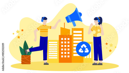 Green Tech Startup Creating Noise Pollution Barriers. Flat Vector Business Illustration