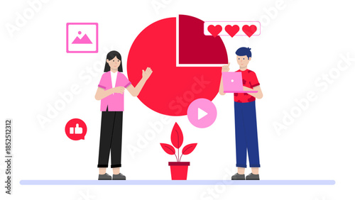 Social Media Team Managing a Brand Ambassador Program. Flat Vector Business Illustration