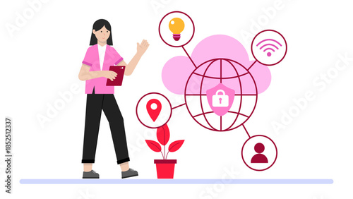 Remote Team Using a Virtual Private Network for Security. Flat Vector Business Illustration