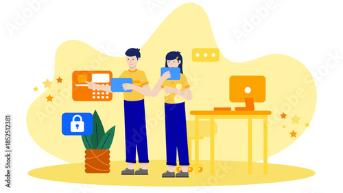 Co-working Space Offering Biometric Access Control. Flat Vector Business Illustration
