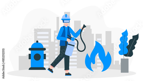 Virtual Reality Training for Emergency Responders. Flat Vector Business Illustration