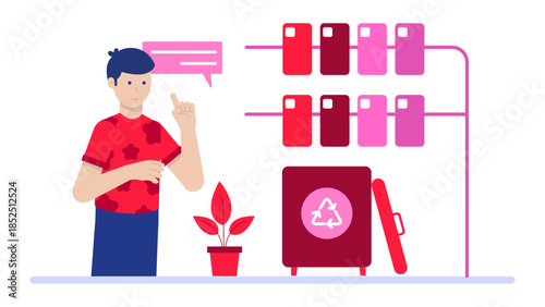 Sustainable Company Creating Compostable Phone Cases. Flat Vector Business Illustration