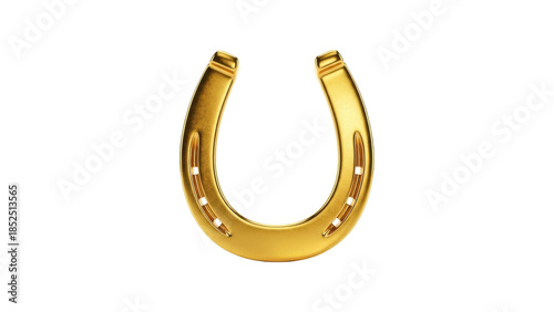 Golden horseshoe with nail holes isolated on transparent background