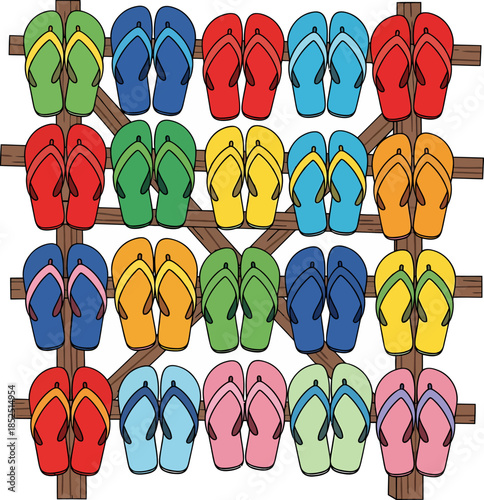 Colorful Flip Flops on Rack Display.