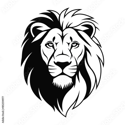 Majestic lion head illustration in black and white
