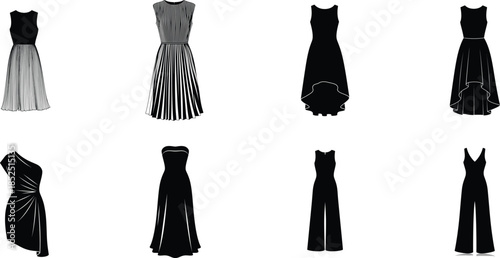 Collection of eight distinctive black and white rock or mineral specimen silhouettes