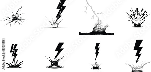 Collection of lightning bolt strikes with various effects and impacts