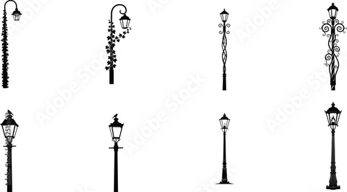 Collection of various decorative lamp post designs