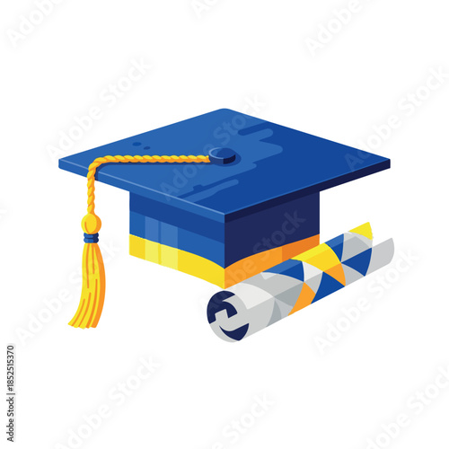 Graduation Cap and Diploma Scroll Celebrating Academic Achievement.