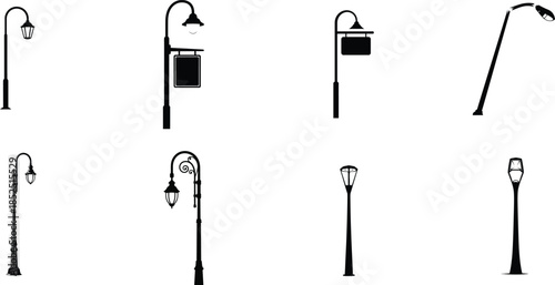 Collection of various street lamp post designs and styles