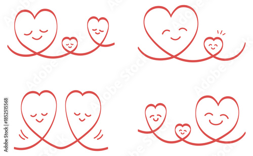 かわいい手描きハートの赤線画イラスト素材セット Love heart line art vector シンプルで優しいデザイン