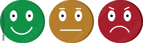 Three colorful emoji-like faces representing happy, neutral, and angry emotions for feedback or rating systems.
