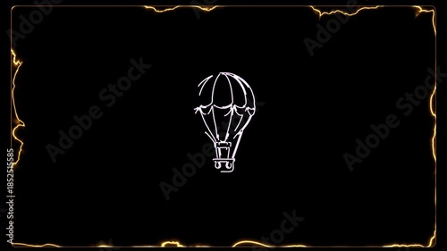 Soaring Aspirations: A minimalist illustration of a hot air balloon, evoking feelings of freedom, adventure, and the pursuit of dreams, set against a dark, dramatic backdrop. 