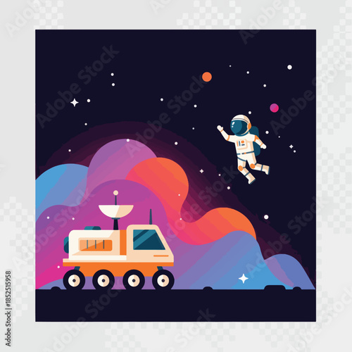 Astronaut and Mars Rover Exploring the Cosmos.