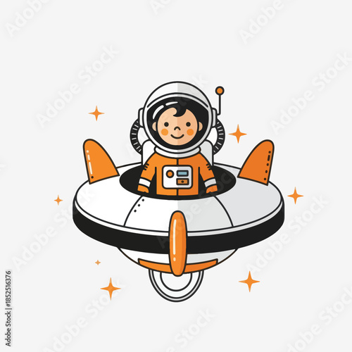Cute cartoon astronaut in a spaceship exploring the galaxy.