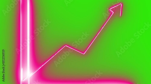 Ascending Neon Arrow: A vibrant, neon pink arrow gracefully ascends, set against a lively green backdrop, illustrating the concept of progress and growth. 