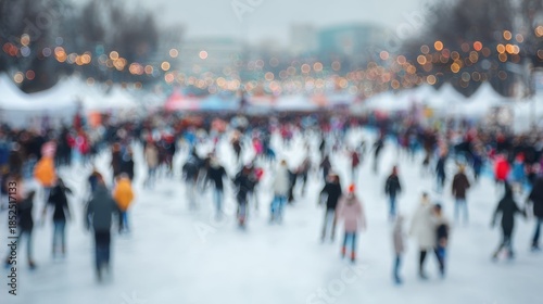 Wallpaper Mural Ice skating rink background with colorful winter clothing, festive mood. Blurred background Torontodigital.ca