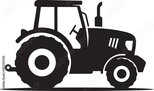 Black silhouette of a farm tractor with hitch on white background Keywords: tractor, farm