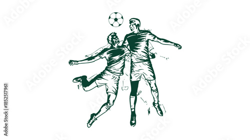 Dynamic sketch of a soccer player executing a sliding tackle against an opponent to win the ball, illustrating competitive defense and action in a football match.