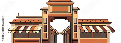 Traditional Asian Style Market Entrance Gate.