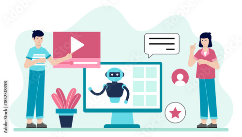 Corporate Team Onboarding a New AI Tool. Flat Vector Illustration