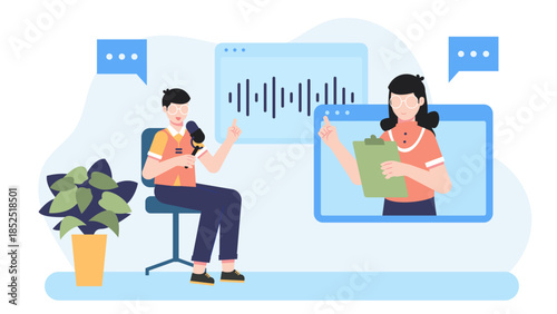 Online Voice Coach Improving Speech Clarity. Flat Vector Illustration