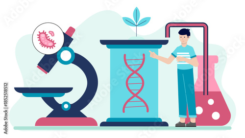 Biotech Company Engineering Drought-Resistant Crops. Flat Vector Illustration