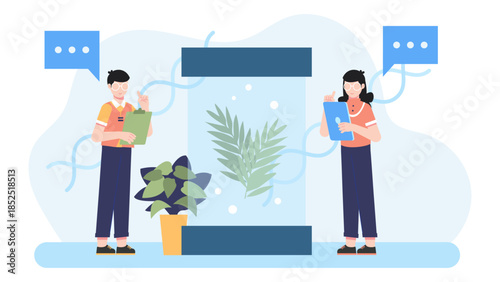 Biotech Company Engineering Drought-Resistant Crops. Flat Vector Illustration