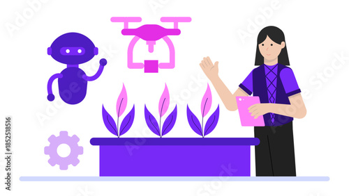 Biotech Company Engineering Drought-Resistant Crops. Flat Vector Illustration