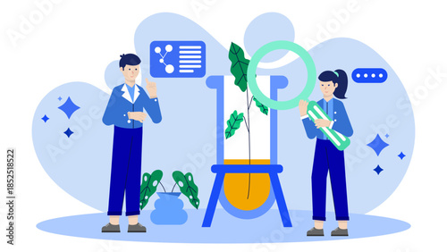 Biotech Company Engineering Drought-Resistant Crops. Flat Vector Illustration