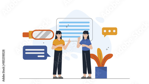 Virtual Reality Used for Public Speaking Practice. Flat Vector Illustration