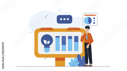 Green Tech Startup Developing Air-Purifying Billboards. Flat Vector Illustration