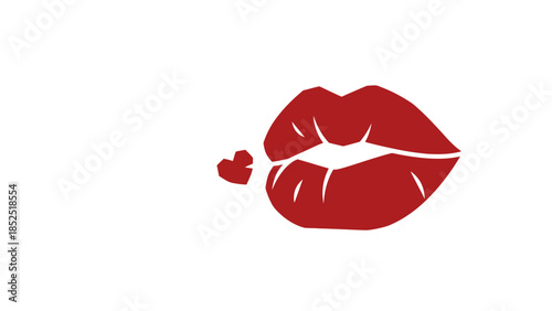 Red lips with a small heart, symbolizing a kiss or affection on a white background.