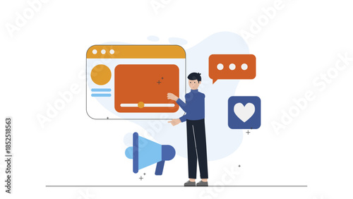 Social Media Team Launching an Influencer Campaign. Flat Vector Illustration