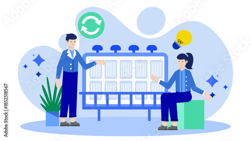 Green Tech Startup Developing Air-Purifying Billboards. Flat Vector Illustration