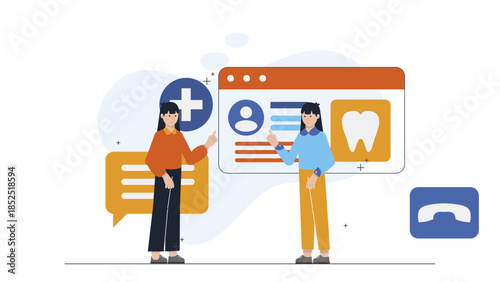 Tele-dentistry Consultation for Oral Health. Flat Vector Illustration