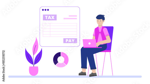 Remote Tax Preparer Filing for a Client. Flat Vector Illustration