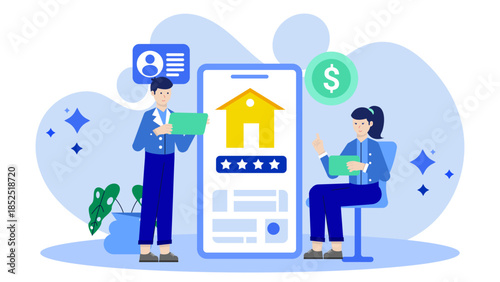 Digital Platform for Renters Insurance. Flat Vector Illustration