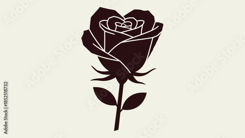 Elegant Black Rose Silhouette on a Light Background, a Symbol of Beauty and Love.
