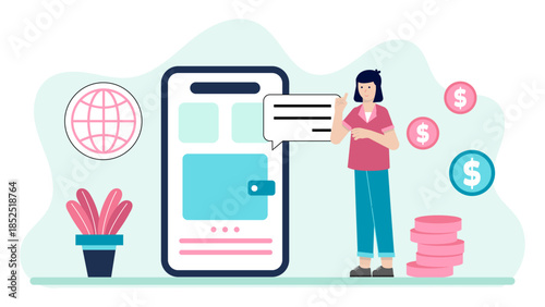 Neobank Offering Budgeting Tools for Teens. Flat Vector Illustration