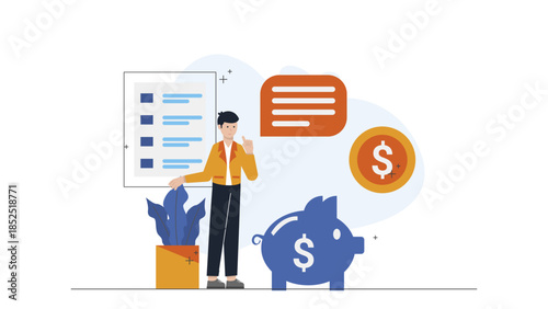 Neobank Offering Budgeting Tools for Teens. Flat Vector Illustration