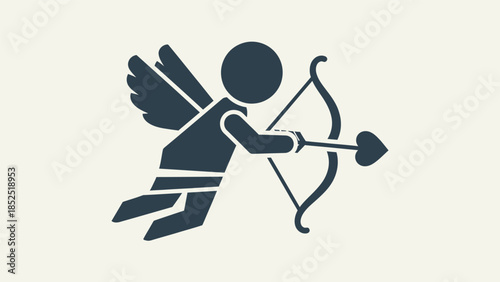 Stylized Cupid icon with bow and arrow, symbolizing love and romance, on a light background.