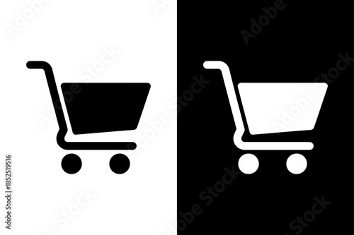 Cart Icon Set Vector. Flat Solid Shopping Cart Black White Illustration