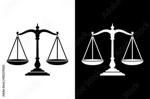 Balance Scale Icon Vector. Legal Scales Symbol Black and White Illustration