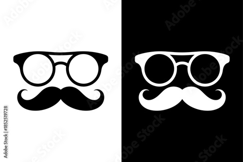 Mustache and Glasses Face Icon. Minimal Cartoon Silhouette Vector Design