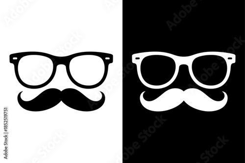 Eyeglasses and Mustache Icon. Face Silhouette Cartoon Vector Illustration