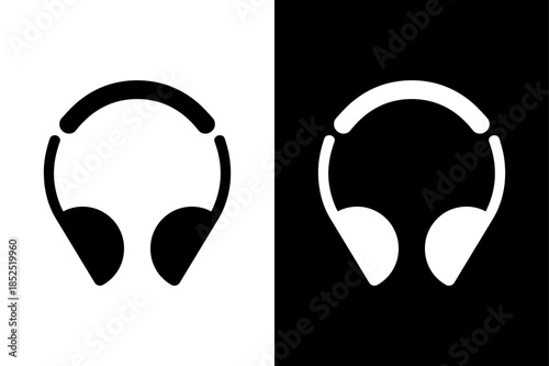 Black Headphone Icon Collection. Music Headphones Vector Silhouette Design