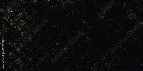 Vector halftone gold dots gradient diagonal tilt on black.