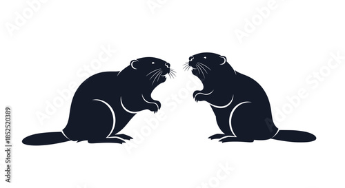 A simple and clean graphic of two beaver silhouettes in a dark blue color, standing on their hind legs and facing each other.
