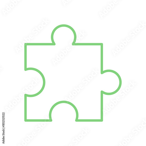 Simple flat jigsaw puzzle piece. Minimal silhouette with clear outline for boardgame table setups. Fun leisure toy for puzzle enthusiasts, created with clean and graphic style entertainment concepts.